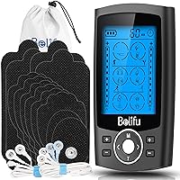 Belifu Dual Channel TENS EMS Unit with 12 Pads, 24 Modes Muscle Stimulator, Electronic Pulse Massager Muscle Massager for Pain Relief Therapy, Fastening Cable Ties, Dust-Proof Drawstring Storage Bag