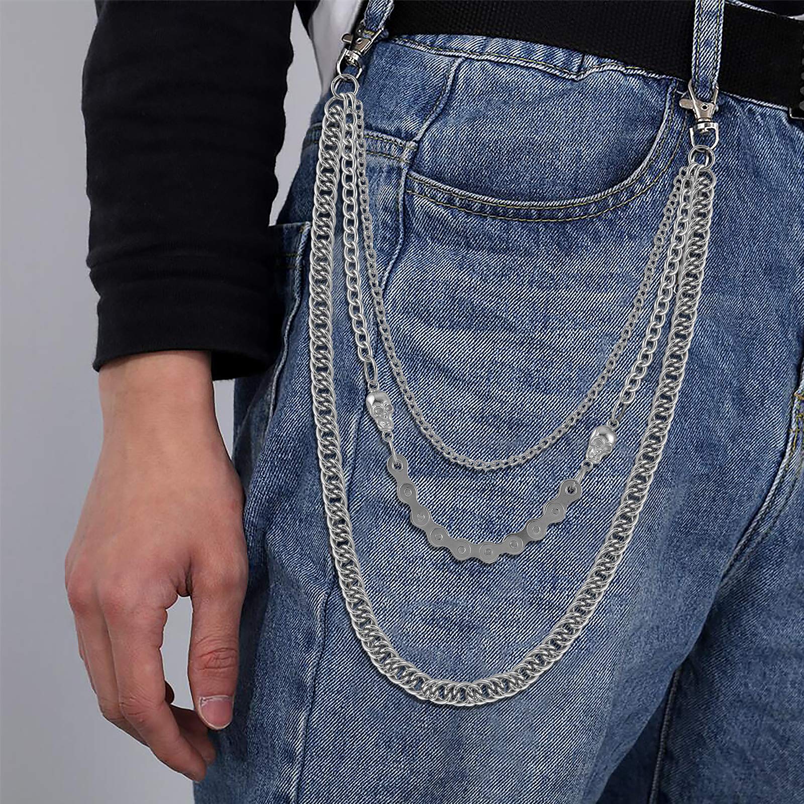 Jeans Chains Wallet Chain Pants Chain, Silver Pocket Chain Skull Chains Hip Hop Rock Chains Punk Gothic Metal Belt Chain Biker Trouser Chain Accessory Jewelry Gift for Men/Women