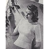 Vintage Knitting PATTERN to make - 40s Lacy Ribbing Stitch Pullover Sweater Top. NOT a finished item. This is a pattern and/or instructions to make the item only.