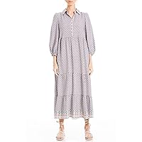 Max Studio Women's 3/4 Sleeve Collar Button Front Tiered Maxi Dress