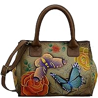 Anna by Anuschka Women’s Hand Painted Genuine Leather Small Convertible Tote - Double Short Handle, Removable Crossbody Strap
