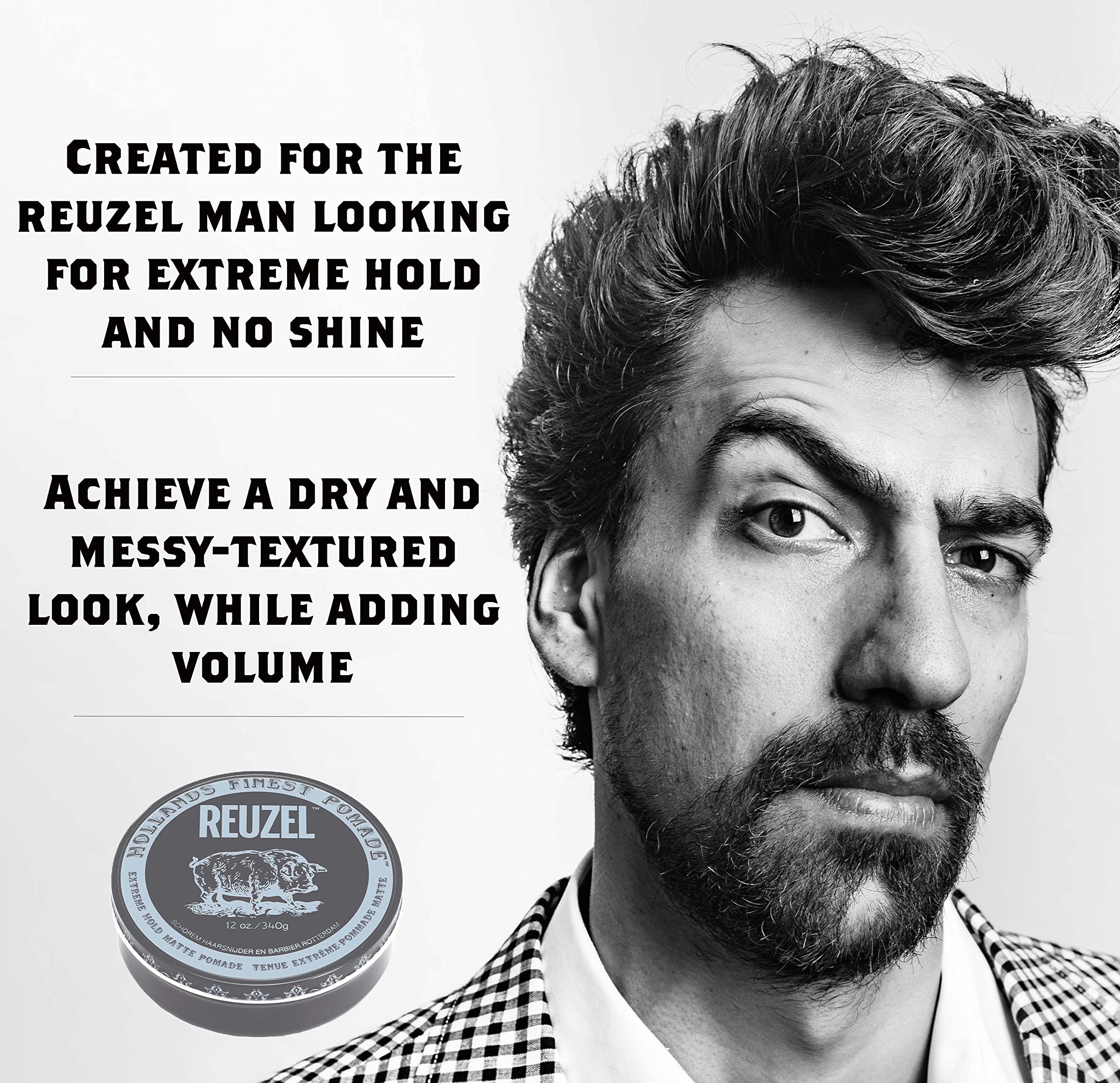 Reuzel Extreme Hold Matte Pomade - Men's Concentrated Wax Formula With Natural And Organic Hold - A Vegan Defining And Thickening Product That's Easy To Apply And Remove - Original Fragrance