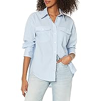 [BLANKNYC] Womens Luxury Clothing Oversized Stripe Collared Shirt, Comfortable & Stylish, Blue Sky, Large
