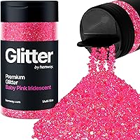 Hemway Baby Pink Iridescent 5 Size Glitter Mix 120g/4.2oz Fine Chunky Metallic Resin Craft Multi-Size Glitter Flake Sequin Shaker for Epoxy, Hair Face Body Eye Nail Art Festival, DIY Party Decorations