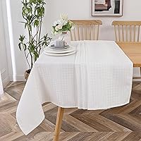 Majestic Giftware Polyester Tablecloths for Rectangle Tables | (70/200) - TC1373 Jacquard Houndstooth - White Hem Stitch Dining Table Cover | Decorative Washable Tablecloth for Kitchen & Dining