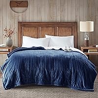 Woolrich Heated Plush to Berber Electric Blanket Throw Ultra Soft Knitted, Super Warm and Snuggly Cozy with Auto Shut Off and Multi Heat Level Setting Controllers, King: 100x90, Indigo (WR54-1762)