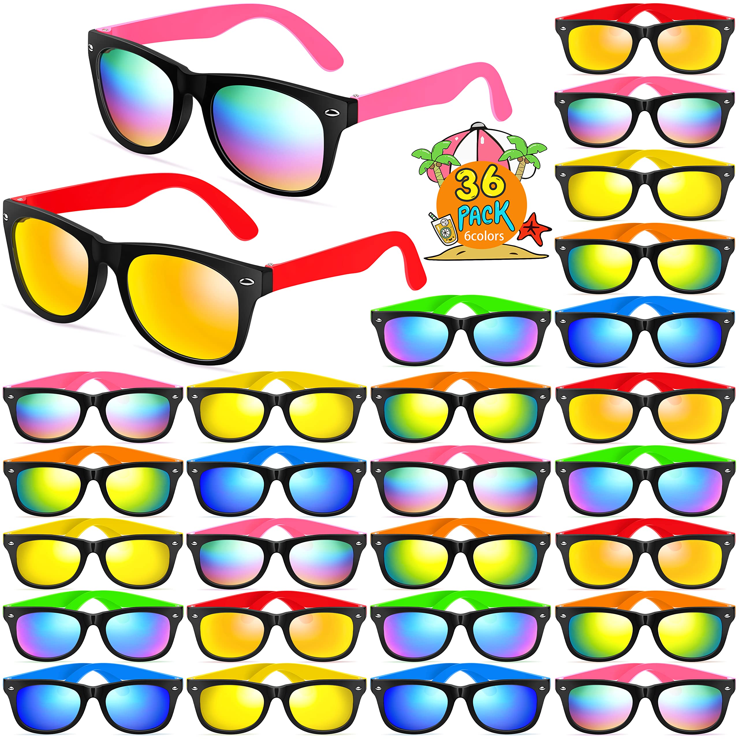 GINMIC Kids Sunglasses Bulk, 36 Pack Sunglasses Kids Party Favor, Boys and Girls, Pool Toys, Summer Toys, Party Toys, Goody Bag Stuffers, Gift for Birthday Party Supplies