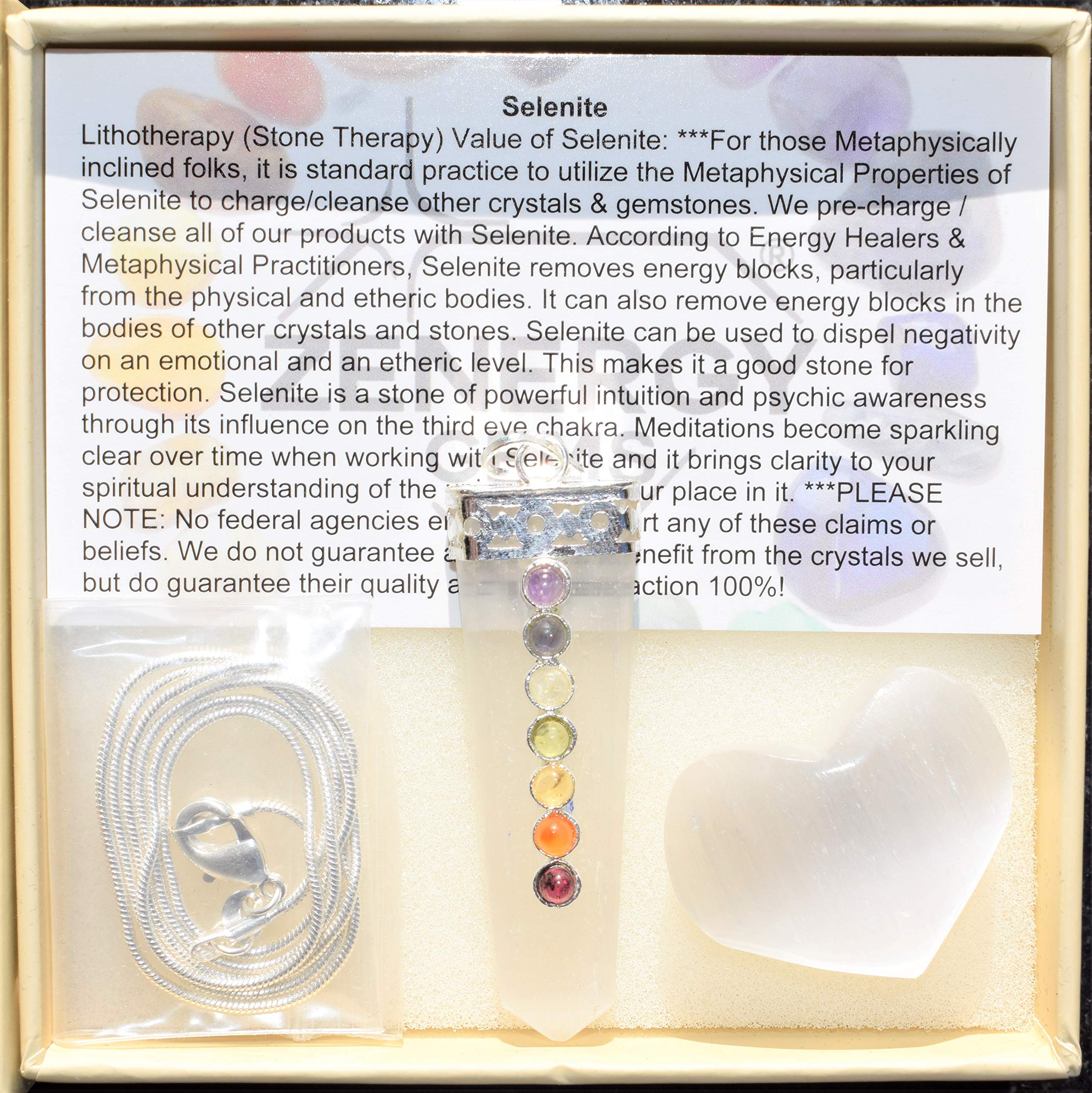 Zenergy Gems CHARGED 7 Chakra Natural Himalayan Gemstone Crystal Perfect Pendant + 20