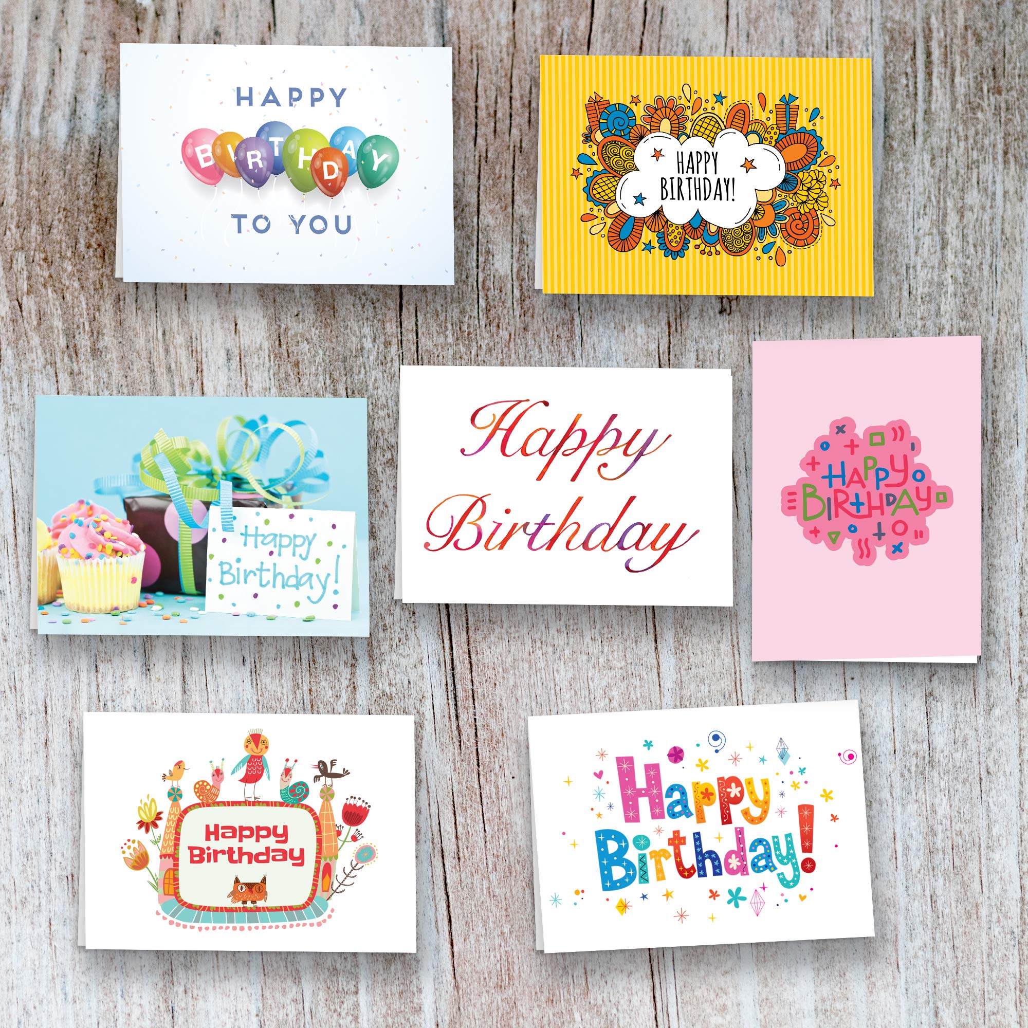 40 Happy Birthday Cards Assortment with Envelopes - Perfect Assorted Birthday Party Greetings Card for Men Women Kids Parent and Employees - Blank Inside With Original Humoristic Colorful Art Designs Outside - Quality Thick Cards