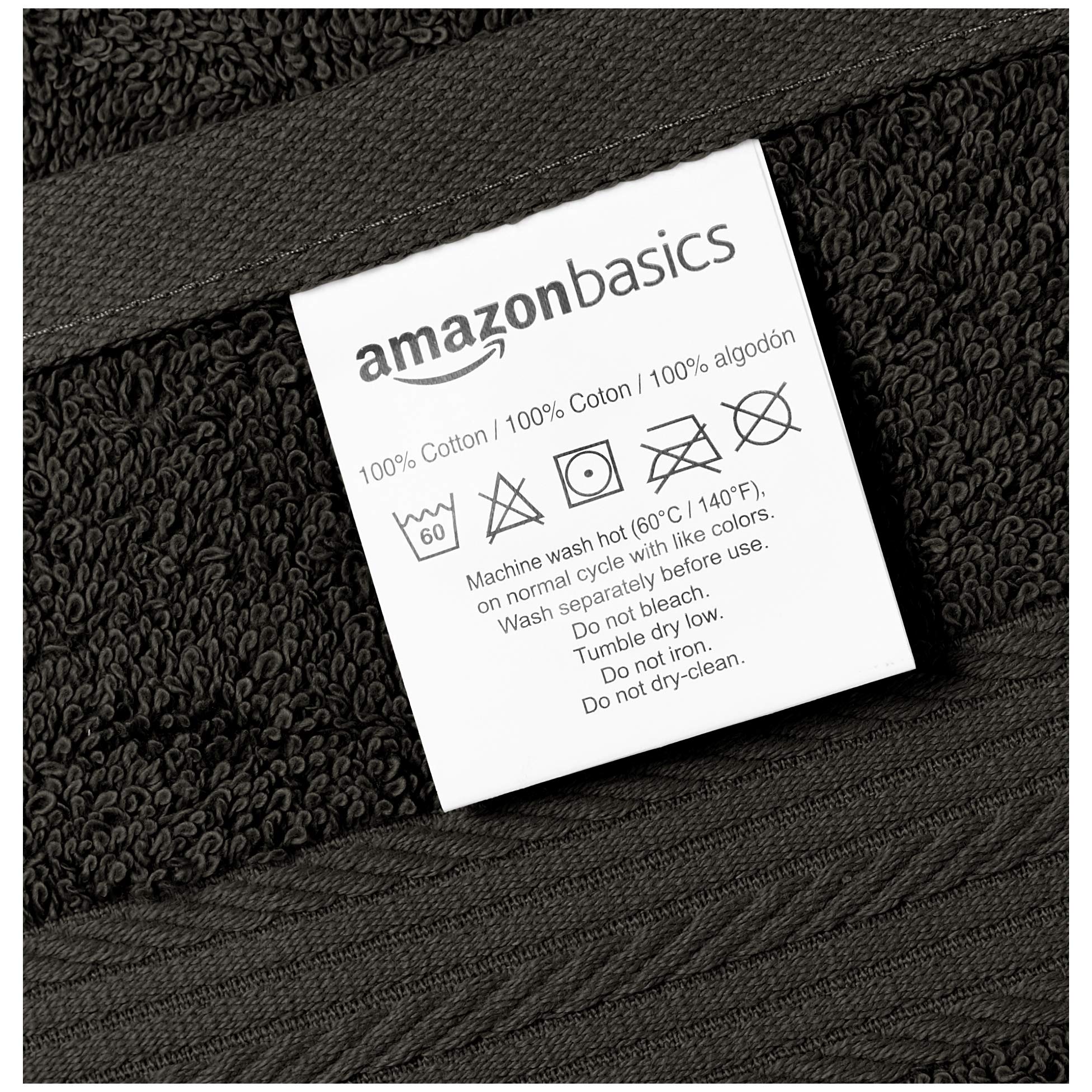 Amazon Basics Fade Resistant Cotton Washcloth, Black - Pack of 6