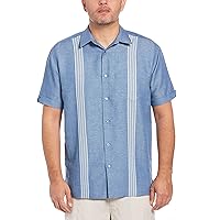 Cubavera Men's Big & Tall Linen-Blend Engineered Stripe Short Sleeve Button-Down Shirt