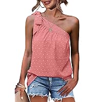 XIEERDUO One Shoulder Tops for Women Summer Chiffon Shirts Tie Bow Knot Sleeveless Tank Tops Loose Fit