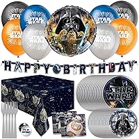 Star Wars Birthday Decorations | Serves 16 Guests | Star Wars Party | Balloons, Banner, Tablecloth, Plates, Napkins, Forks, Button