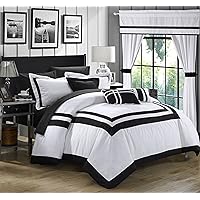 Chic Home Ritz 20 Piece Comforter Set Color Block Bed in a Bag with Sheets Curtains, Queen, White