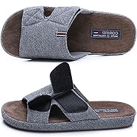 Men's Open Toe Slippers Adjustable House Slippers with Arch Support Cross Band Anti-Slip Indoor Outdoor Slides…