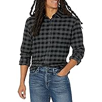 Amazon Essentials Men's Slim-Fit Long-Sleeve Plaid Flannel Shirt (Limited Edition Colors), Black Charcoal Buffalo Plaid, Medium