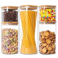 YUNCANG Glass Storage Jars [Set of 5],Clear Glass Food Storage Containers with Airtight Bamboo Lid Stackable Kitchen Canisters for Candy,Cookie,Rice,Sugar,Flour,Pasta,Nuts and Spice Jars(Square)
