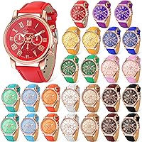 26 Pack Platinum Watch Unisex Quartz Watch Ladies Watch Sets Women's Wrist Watches with PU Leather Belt for Women Men Lady Teen Girl