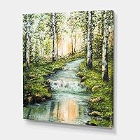 River Through Birch Forest Lake House Canvas Wall Art, 8x12, Green