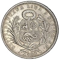 1901 PE Peru KM# 205 Republic of Peru Lima 1/5 Sol Good
