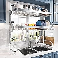 Over Sink Dish Drainer Drying Rack,MAJALiS 3-Tier 304 Stainless Steel Large Dish Racks for Kitchen Counter,Above Sink Organizer,(Sliver, 25.5
