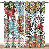 Bohemian Floral Blackout Curtains Boho Flowers Drapes Green Leaf Plant Decor for Mom Women Girls Bedroom Home Office Living Dining Room Darkening Grommet Window Drapes 2 Panels, 52x84 Inch