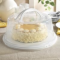 MosJos Round Cake Carrier, BPA-Free Plastic Cake Keeper with Lid, Fits 10” Cakes, Four Secure Side Closures, Dishwasher Safe Cake Transport Container (White)
