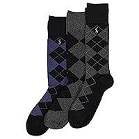 POLO RALPH LAUREN Men's Argyle Pattern Dress Crew Socks-3 Pair Pack-Soft Lightweight Cotton Comfort