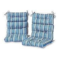 Greendale Home Fashions Outdoor 44 x 22-inch High Back Chair Cushion, Set of 2, Steel Blue Stripe 2 Count
