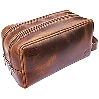 RUSTIC TOWN Leather Toiletry Bag for Men - Travel Shaving Dopp Kit - Bathroom Shower Toiletries Organizer - Leather Cosmetic Bag for Women (Antique Brown)