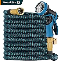 Expandable Garden Hose 100 ft Water Hose with 10 Function Spray Nozzle, Lightweight Flexible Hose with 3-Layer Latex Core and 3/4 Inch Solid Fittings, 100ft Retractable Stretch Hose, (Black & Blue)