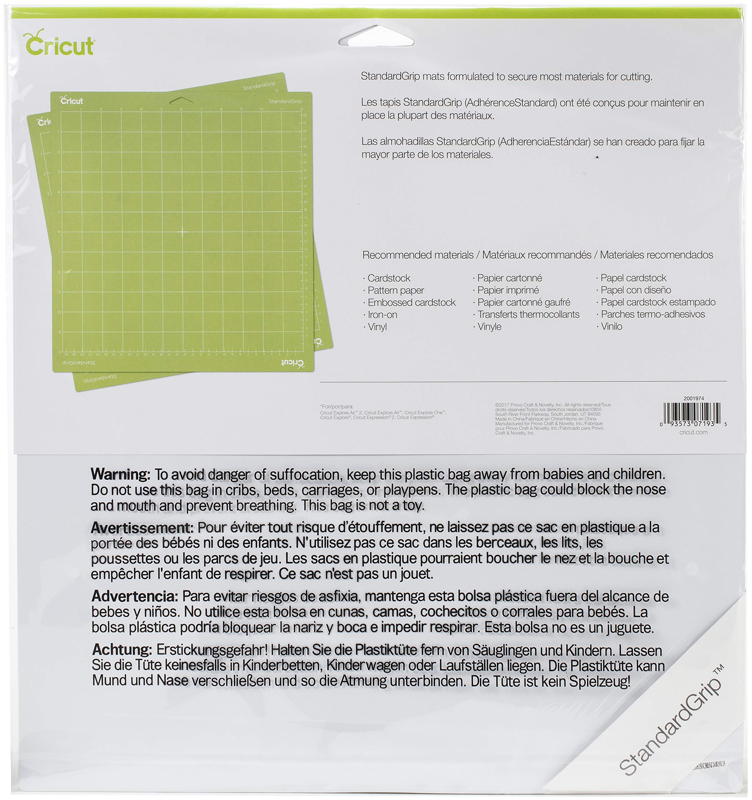 Cricut StandardGrip Machine Mats 12in x 12in, Reusable Cutting Mats for Crafts with Protective Film,Use with Cardstock, Iron On, Vinyl and More, Compatible with Cricut Explore & Maker (2 Count) ,Green
