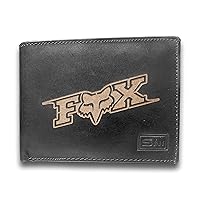 Fox Racing Logo Genuine Cowhide Leather Laser Engraved Engraving Slimfold Mens Black Large Capacity Luxury Wallet Purse Minimalist Sleek and Slim Black Card Holder Organizer 14 Pockets