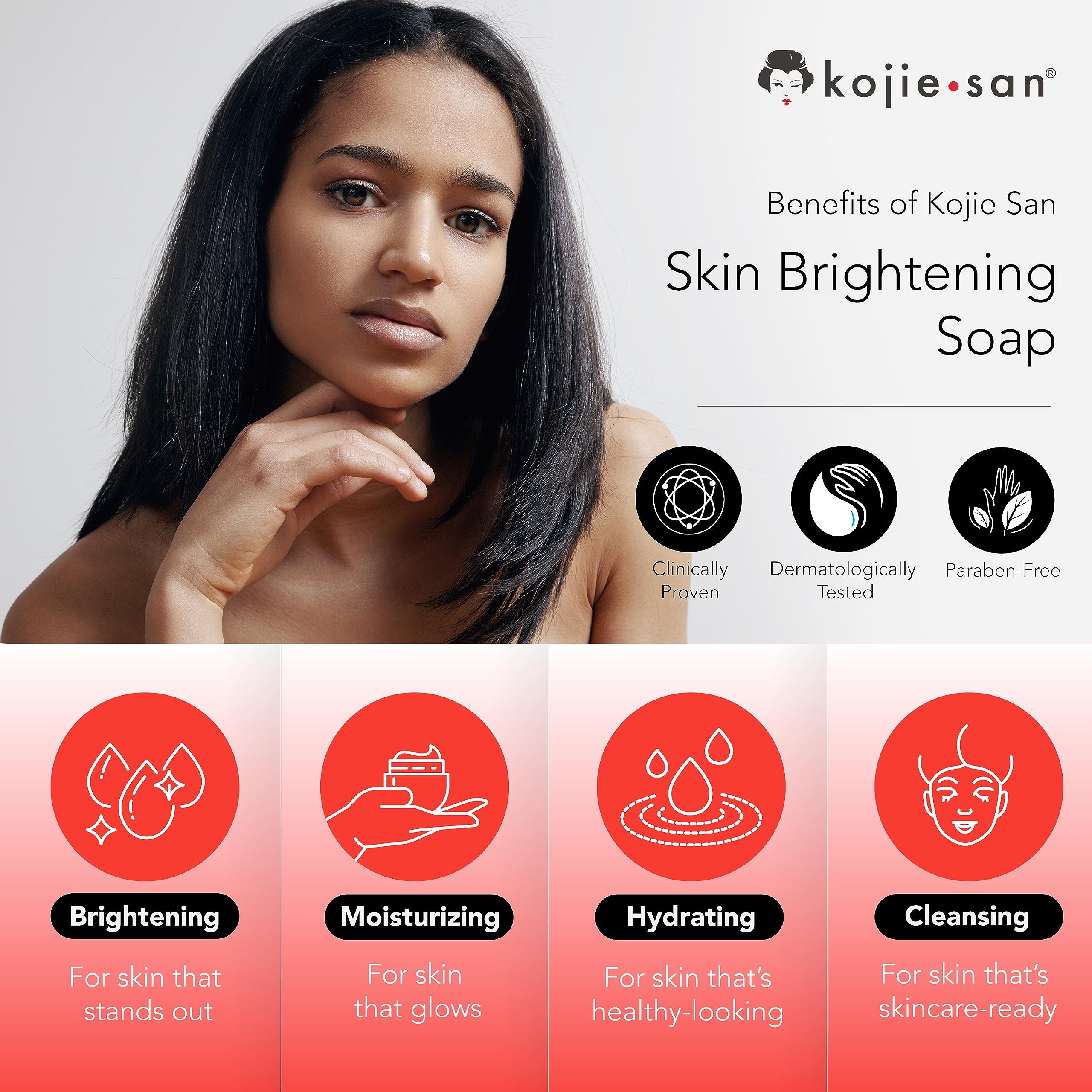 Kojie San Skin Brightening Soap - Original Kojic Acid Soap for Dark Spots, Hyperpigmentation, & Scars with Coconut & Tea Tree Oil - 65g x 3 Bars