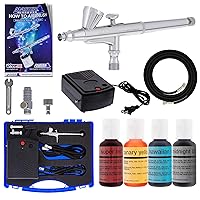 Master Airbrush Cake Decorating Airbrushing System Kit with a Set of 4 Chefmaster Food Colors, G34 Gravity Feed Dual-Action Airbrush, Air Compressor, Hose, Storage Case