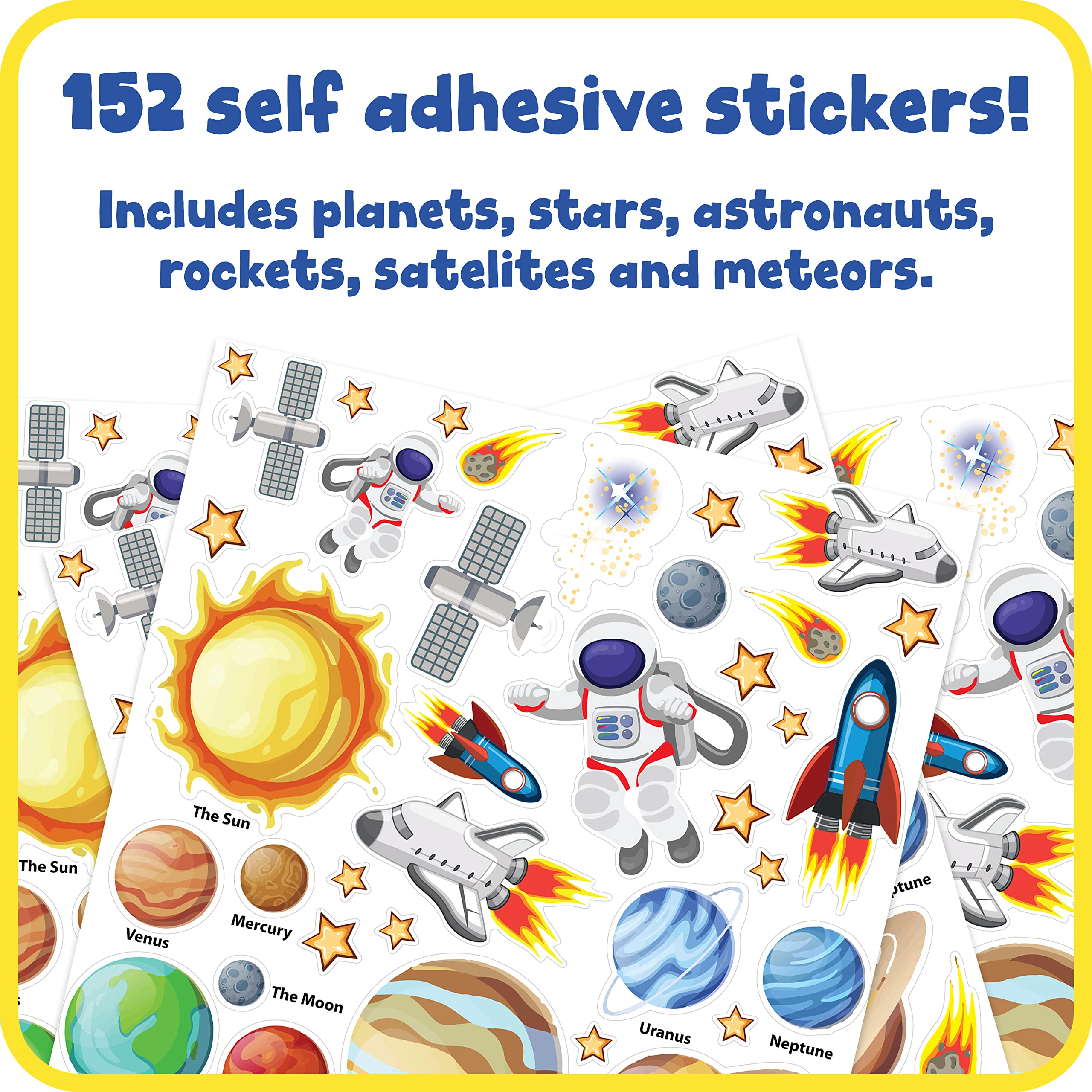 READY 2 LEARN Foam Stickers - Space - Pack of 152 - Self-Adhesive Stickers for Kids - 3D Puffy Planet Stickers for Laptops, Party Favors and Crafts