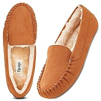 Floopi Women Slippers Moccasins, Soft Faux Fur Lining with Cozy Memory Foam, Ladies House Slippers for Women with Indoor & Outdoor Anti-Skid Sole