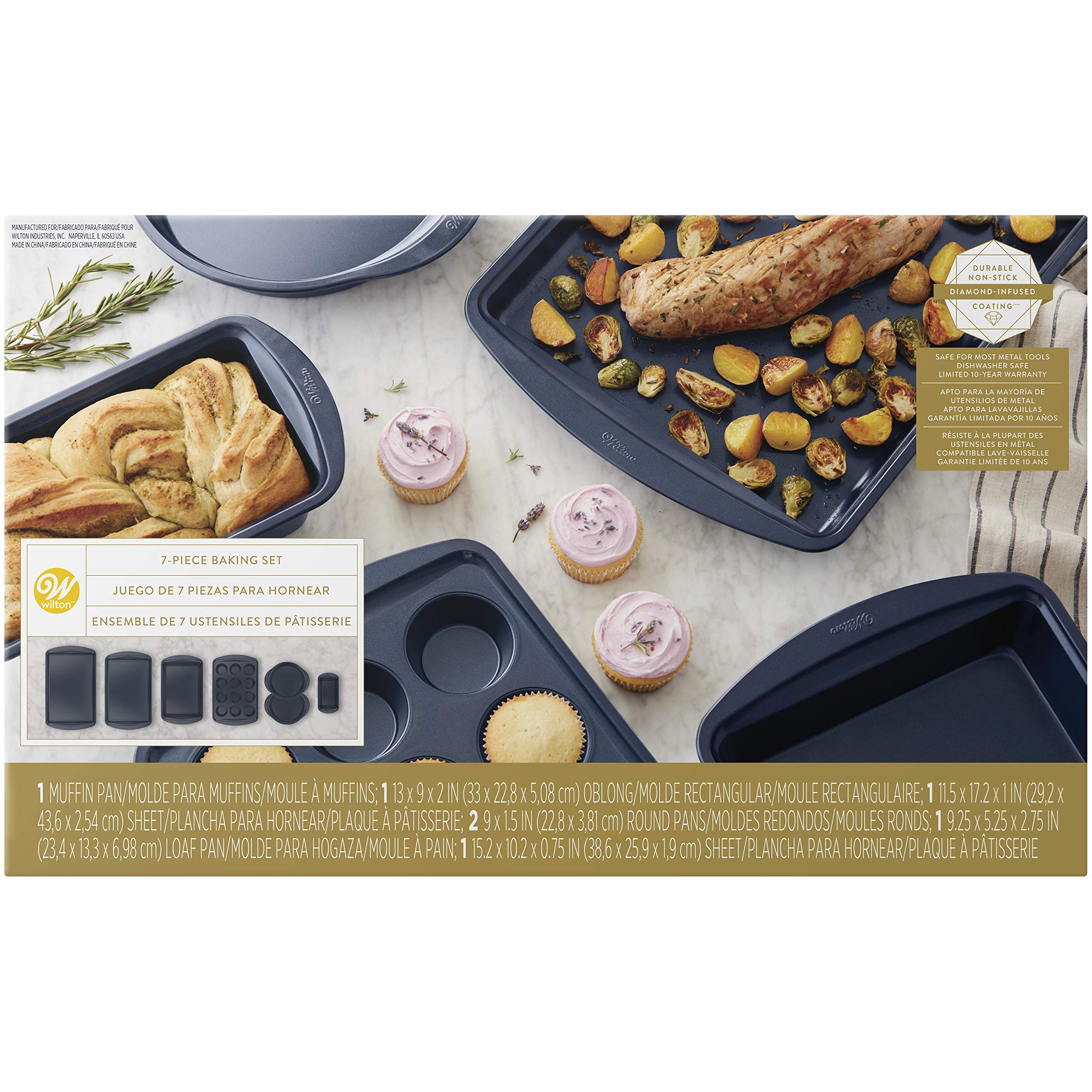 Wilton Non-Stick Diamond-Infused Navy Blue Baking Set, 7-Piece