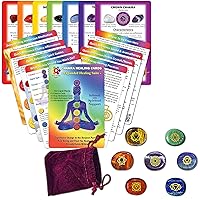 Deck of Chakra Healing Cards with Engraved Stones Bundle - Chakras Chart, Polished Chakra Stones, Stone ID Cards for Meditation, Reiki and Relaxation