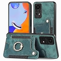 Case Compatible with Xiaomi Redmi Note 11 Pro, RFID Blocking Phone Cover Magnetic Flip Folio Credit Card Holder Lanyard with 360 Rotation Ring Stand (Green)