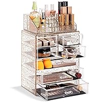 Sorbus Clear Cosmetic Makeup Organizer - Make Up & Jewelry Storage, Case & Display - Spacious Design - Great Holder for Dresser, Bathroom, Vanity & Countertop (3 Large, 4 Small Drawers) [Glitter]