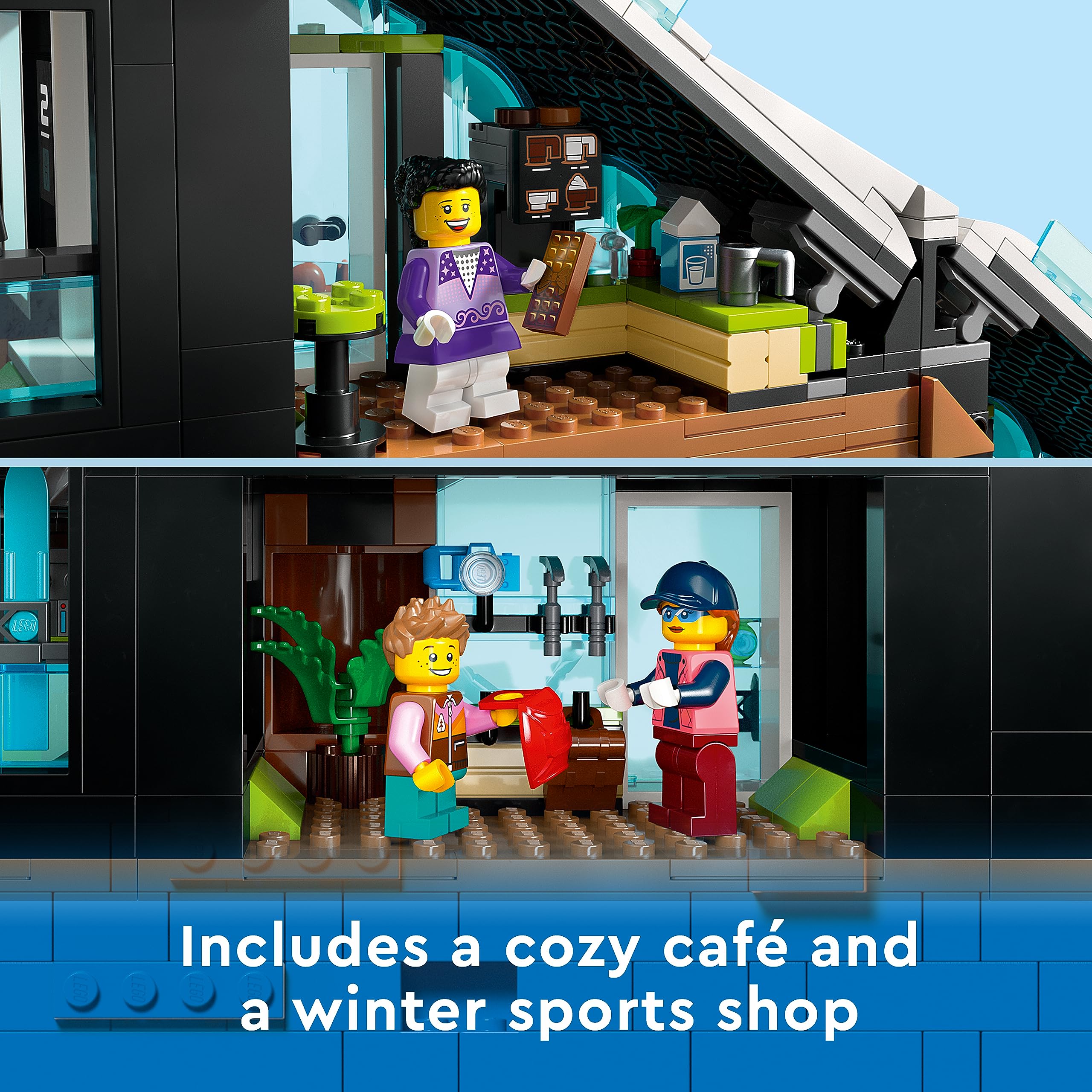 LEGO City Ski and Climbing Center 60366 Building Toy Set, 3-Level Building with a Ski Slope, 8 Minifigures and 2 Animal Figures for Imaginative Winter Sports Play, Fun Gift Idea for Kids and Ski Fans