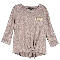 Amy Byer Girls' Tie Front Pocket Tee-Shirt with Sequin