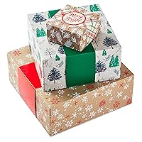 Hallmark Holiday Gift Boxes 3-Pack Assorted Sizes (Snowflakes, Christmas Trees, Plaid) for Hostess Gifts, Christmas Parties, Wrapped Treats