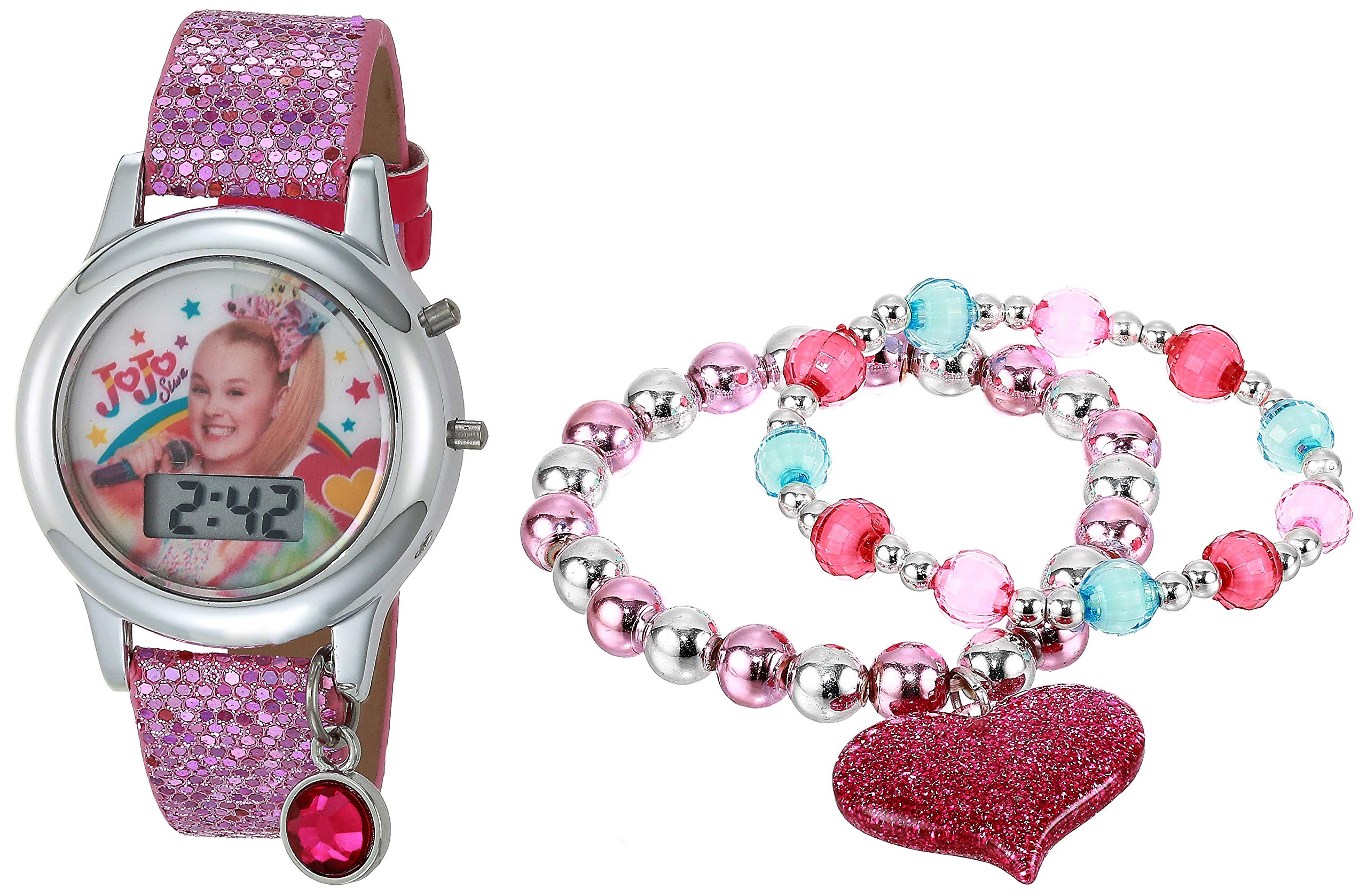 Accutime JoJo Siwa Girls' Quartz Watch with Rubber Strap, Pink and Multicolor, 13mm [Model: JOJ40050AZ]