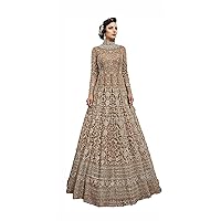 Survauttam Fashion Soft Premium Net Wedding Readymade Gown in Light Brown with Stone Work
