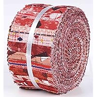 Soimoi 40Pcs Geometric & Texture Print Cotton Precut Fabrics for Quilting Craft Strips 2.5x42inches Jelly Roll - Red