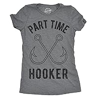 Womens Part Time Hooker Tshirt Funny Outdoor Fishing Tee for Ladies