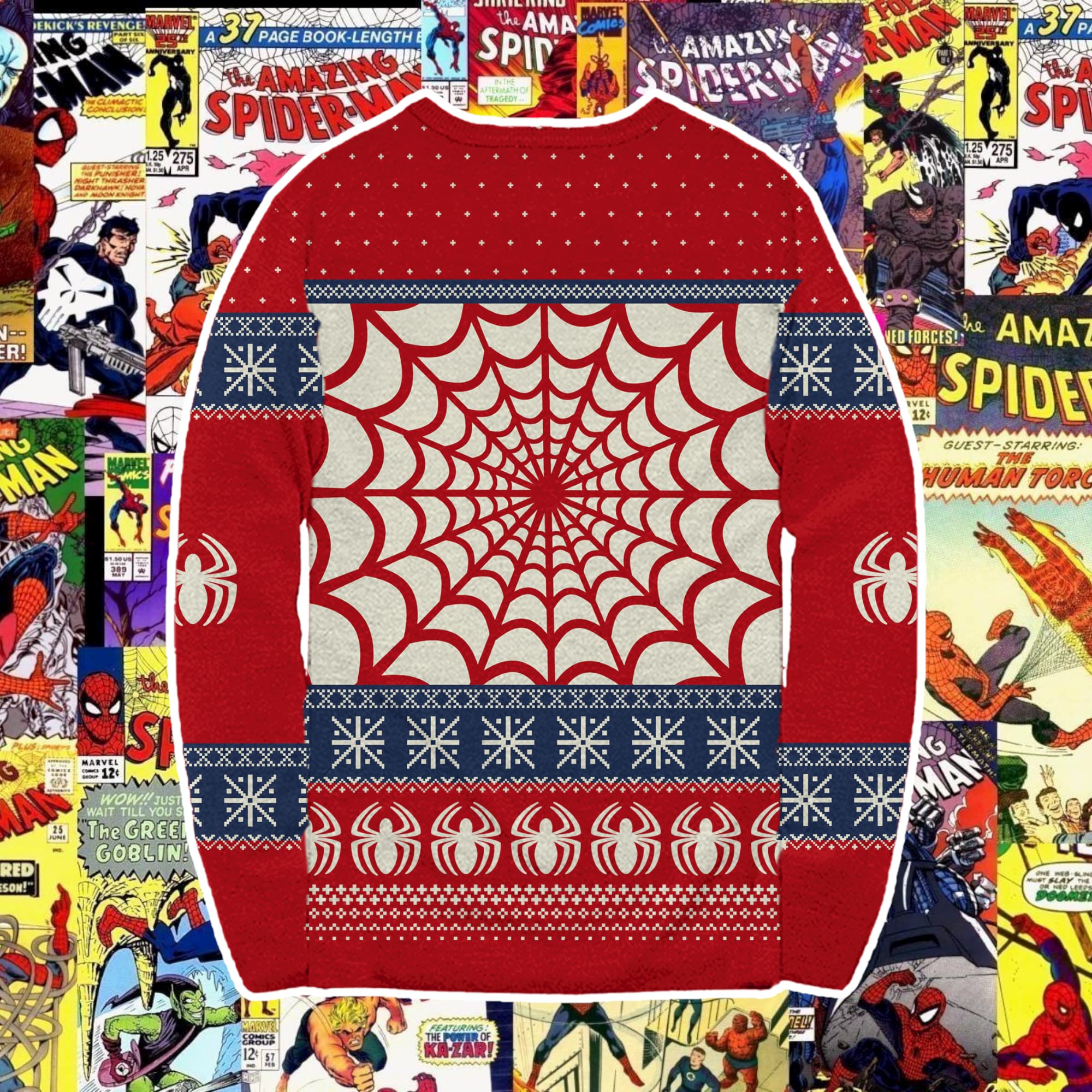 Marvel Spider- Man Symbol and Webs Offcially Licesned Adult Knit Holiday Ugly Christmas Sweater