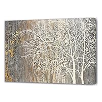 Yihui Arts Canvas Wall Art Hand Painted White Tree Pictures Brown Forest Painting Modern Abstract Landscape Nature Artwork for Bedroom Bathroom Home Office Living Room Decorations